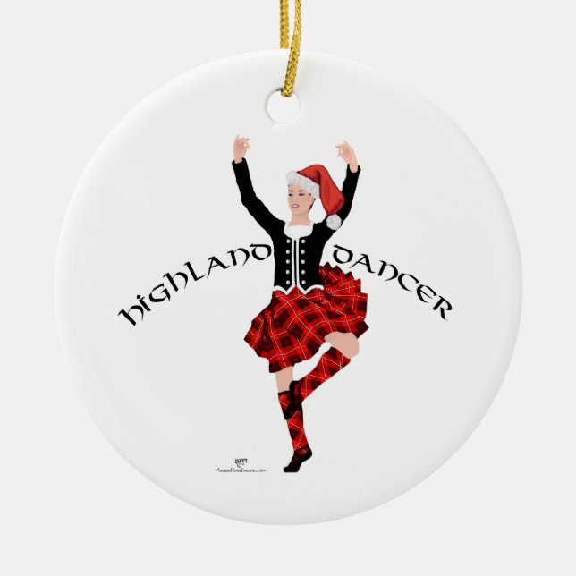 Christmas Scottish Highland Dancer Ceramic Tree Decoration (Front)