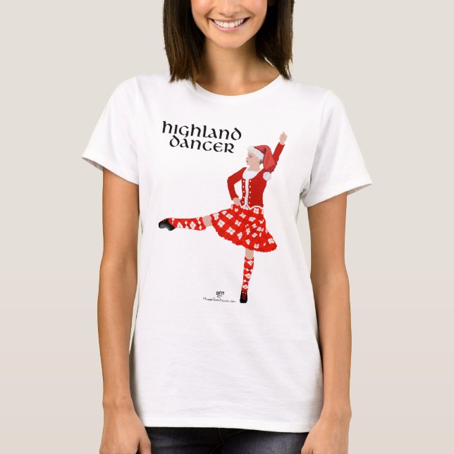 Christmas Scottish Highland Dancer in Red T-Shirt (Front)