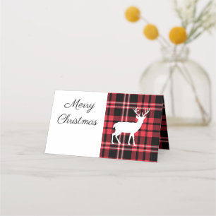 Christmas Scottish Red Tartan Plaid Pattern Stag Place Card