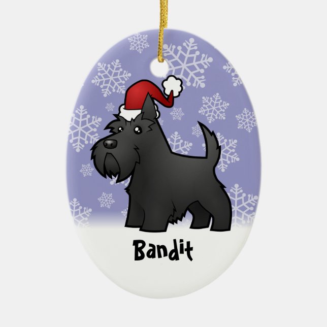 Christmas Scottish Terrier (add your pets name) Ceramic Tree Decoration (Front)