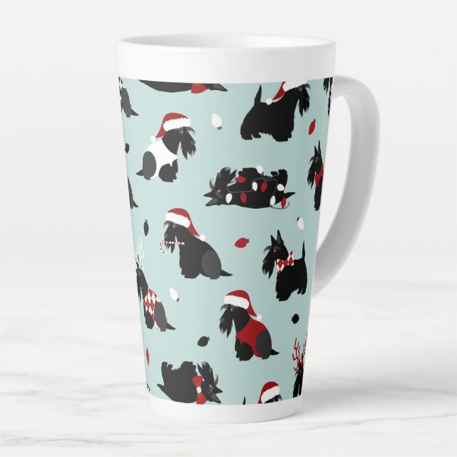 Christmas Scottish Terrier Blue Latte Mug (Right Angle)