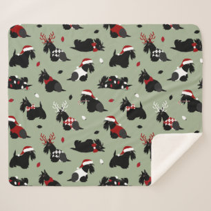 Christmas Scottish Terrier Green Sherpa Blanket