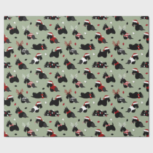 Christmas Scottish Terrier Green Wrapping Paper