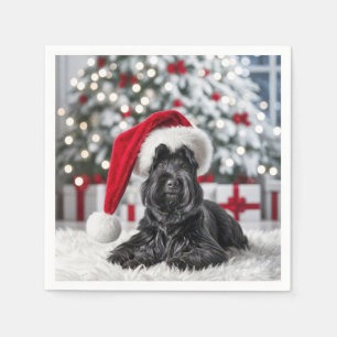 Christmas Scottish Terrier On a White Rug Napkin