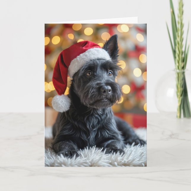 Christmas Scottish Terrier On Fur Card (Front)