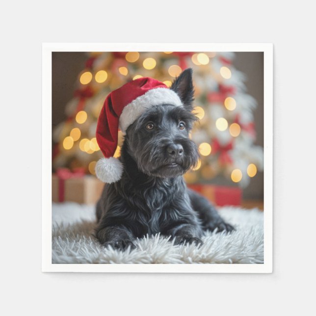 Christmas Scottish Terrier On Fur Napkin (Front)