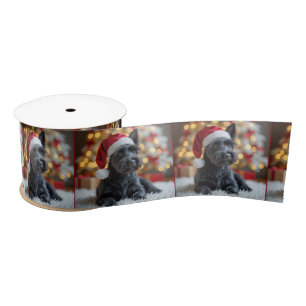 Christmas Scottish Terrier On Fur Satin Ribbon