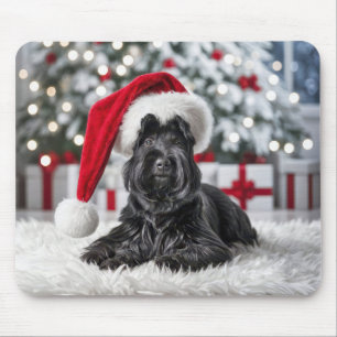 Christmas Scottish Terrier On White Rug Mouse Mat