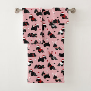 Christmas Scottish Terrier Pink Bath Towel Set