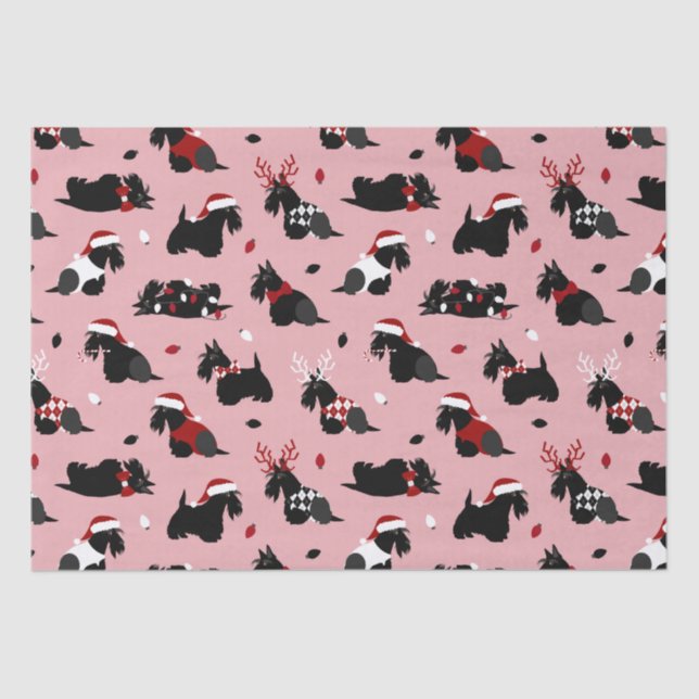 Christmas Scottish Terrier Pink Tissue Paper (Front)