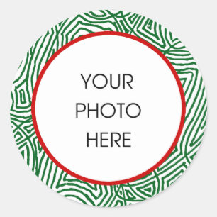 Christmas Scribbleprints Border - Green/Red Classic Round Sticker