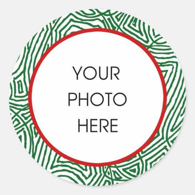 Christmas Scribbleprints Border - Green/Red Classic Round Sticker (Front)
