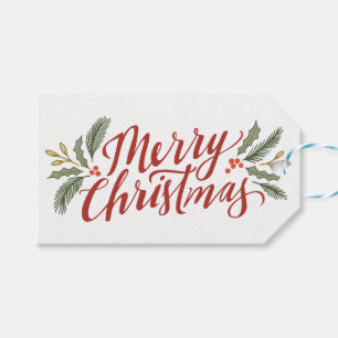 Christmas script and greens holiday gift tags