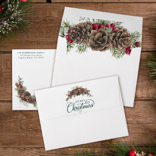 Christmas Script Botanical Watercolor Green Envelope