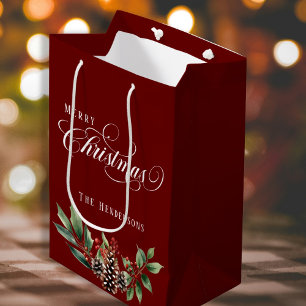 Christmas script Deep Red  Medium Gift Bag