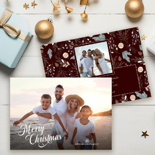 Christmas Script Full Photo Boho Greenery Message Holiday Card