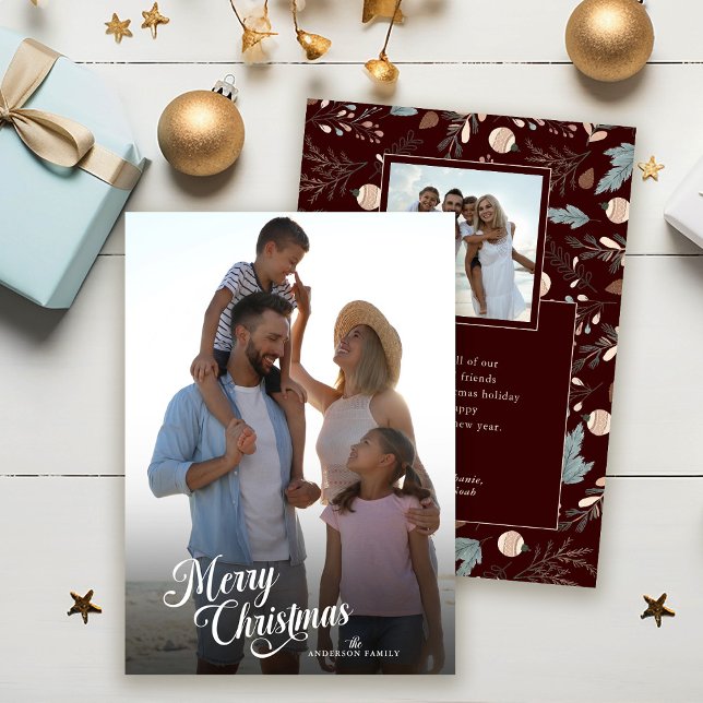 Christmas Script Full Photo Boho Greenery Message Holiday Card (Creator Uploaded)