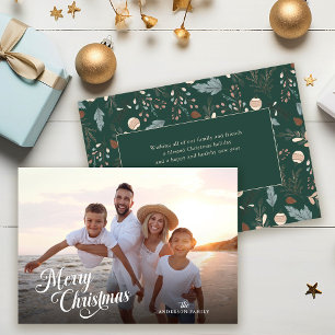 Christmas Script Full Photo Boho Greenery Message Holiday Card