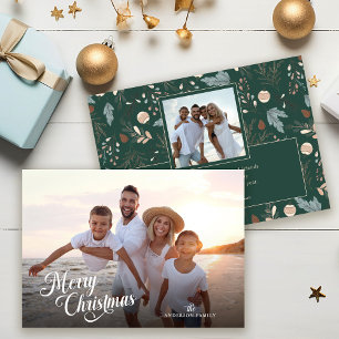 Christmas Script Full Photo Boho Greenery Message Holiday Card