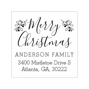 Christmas Script Mistletoe Family Return Address Self-inking Stamp