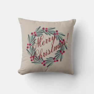 Christmas Script Pretty Festive Tan Cushion