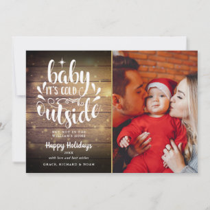 Christmas Script Rustic Wood Photo Holiday Card
