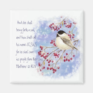 Christmas Scripture Chickadee Snowy Berry Magnet