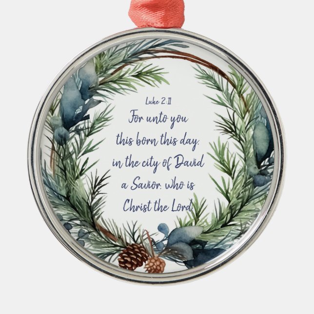 Christmas Scripture Luke 2:11 Cardinal Bird Metal Tree Decoration (Front)