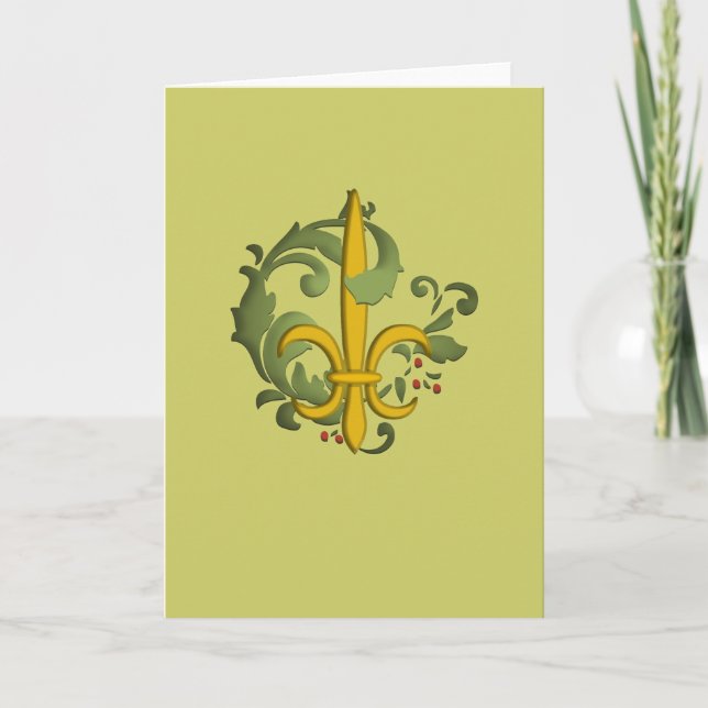 Christmas Scroll Fleur de lis Card (Front)