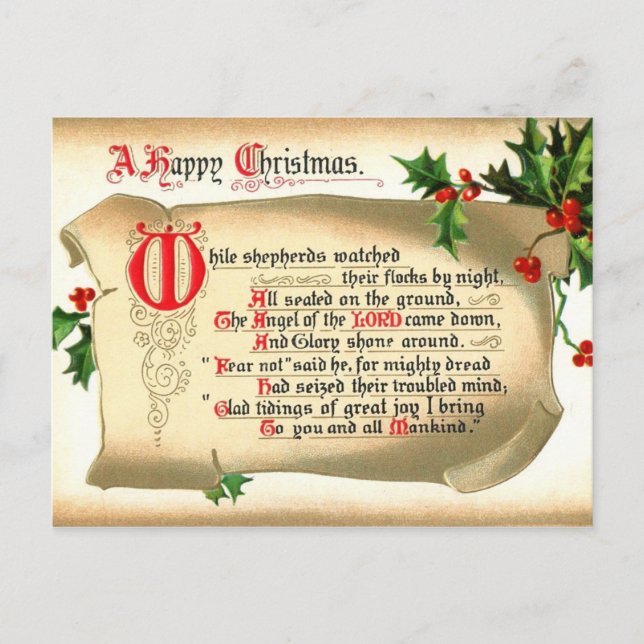 Christmas Scroll with Hymn Holiday Postcard (Front)