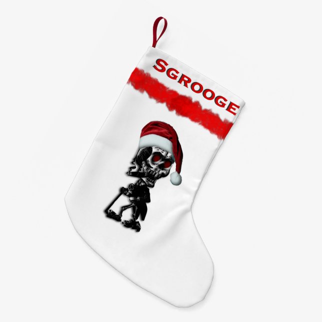 Christmas Scrooge Skeleton in Santa Hat Small Christmas Stocking (Front (Hanging))