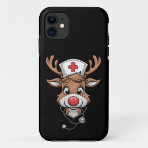 Christmas Scrub Top Reindeer Rubber Gloves Nurses iPhone 11 Case