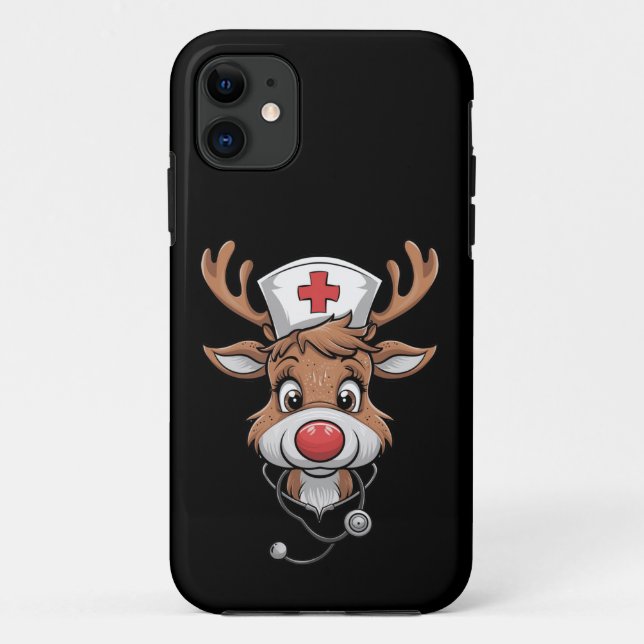Christmas Scrub Top Reindeer Rubber Gloves Nurses Case-Mate iPhone Case (Back)