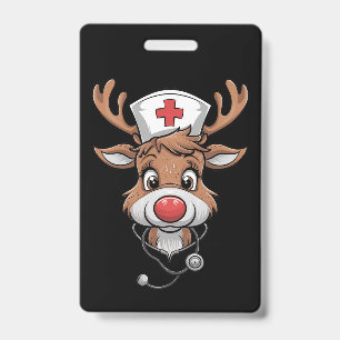 Christmas Scrub Top Reindeer Rubber Gloves Nurses ID Badge