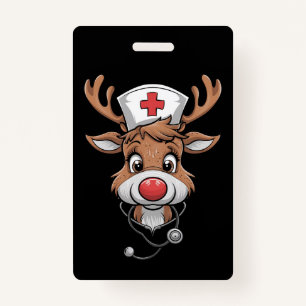 Christmas Scrub Top Reindeer Rubber Gloves Nurses ID Badge