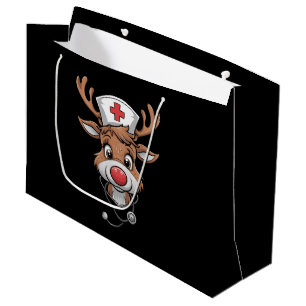 Christmas Scrub Top Reindeer Rubber Gloves Nurses Large Gift Bag