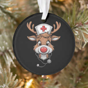 Christmas Scrub Top Reindeer Rubber Gloves Nurses Ornament