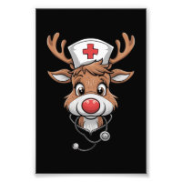 Christmas Scrub Top Reindeer Rubber Gloves Nurses