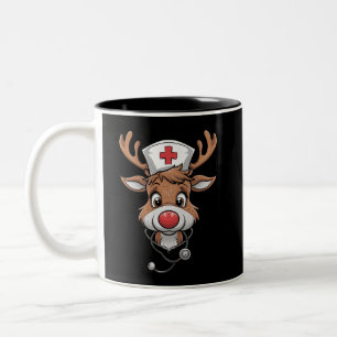Christmas Scrub Top Reindeer Rubber Gloves Nurses Two-Tone Coffee Mug
