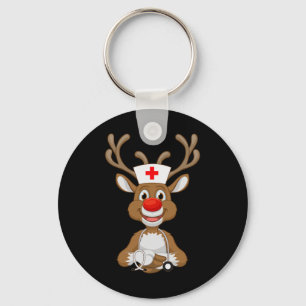 Christmas Scrub Top Reindeer Scrubs Rubber Gloves Key Ring