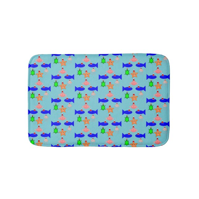 Christmas Sea Creatures Bath Mat (Front)