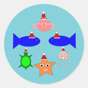 Christmas Sea Creatures Classic Round Sticker
