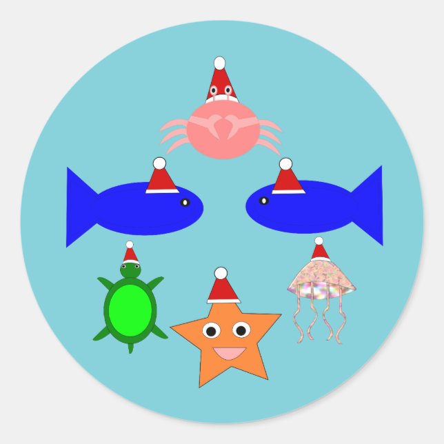Christmas Sea Creatures Classic Round Sticker (Front)