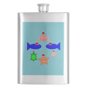 Christmas Sea Creatures Hip Flask