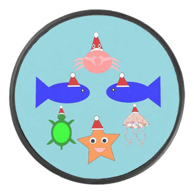 Christmas Sea Creatures Hockey Puck (Front)