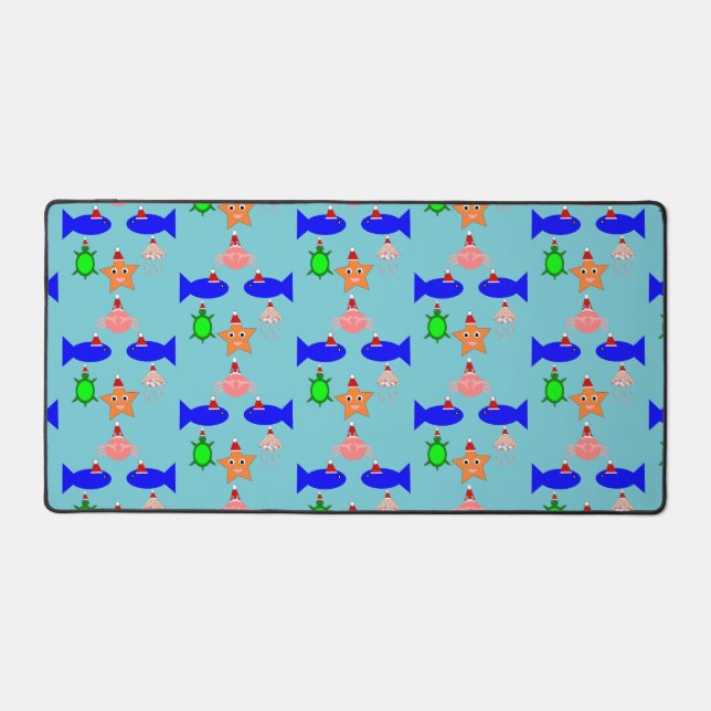 Christmas Sea Creatures Patterned Desk Mat (Front)