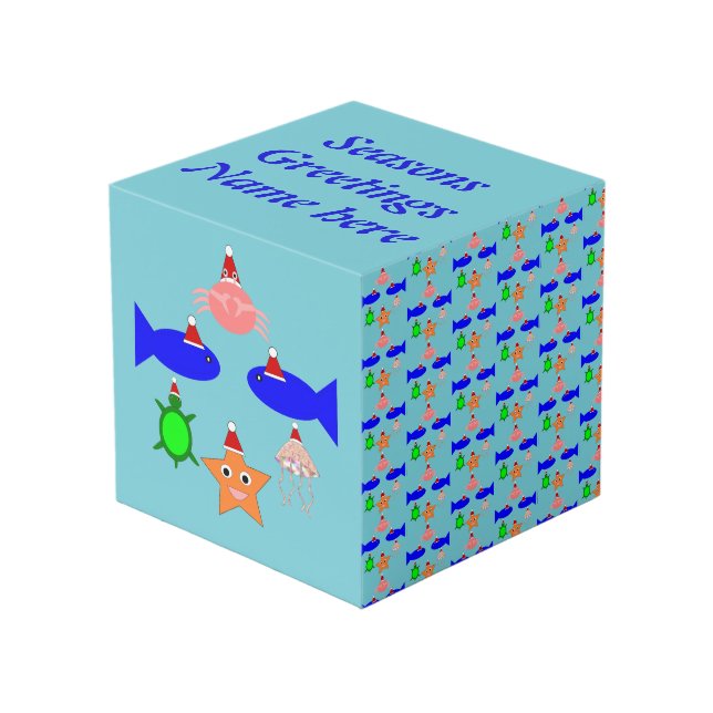 Christmas Sea Creatures Personalised Cube (Front Angled)