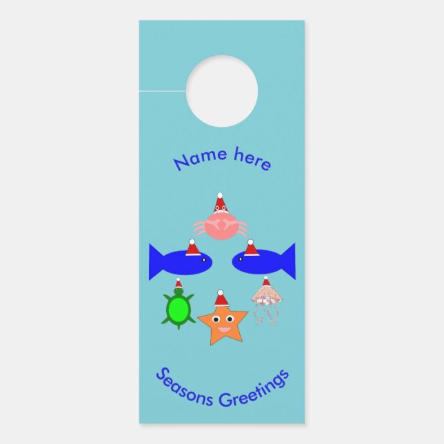 Christmas Sea Creatures Personalised Door Hanger (Front)