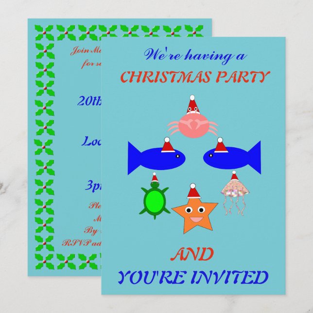 Christmas Sea Creatures Personalised Invitation (Front/Back)