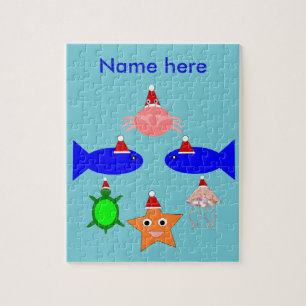 Christmas Sea Creatures Personalised Jigsaw Puzzle